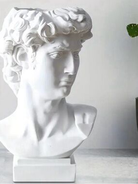 Michelangelo David Bust Statue - White Ceramic Vase & Makeup Brush Holder